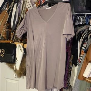 Cherish gray dress puff ruffle sleeves super soft w/ pockets M/L taupe